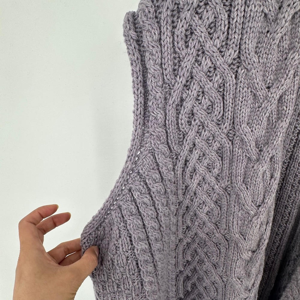 Kilronan Knitwear Merino Wool Cable Knit Vest Purple Ireland Made Shawl Collar - Picture 8 of 13